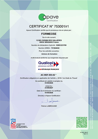 Attestation Formeose Qualiopi Cofrac